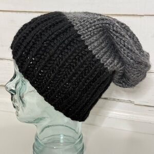 Handmade Two-Tone Knit Beanie | Gray & Black